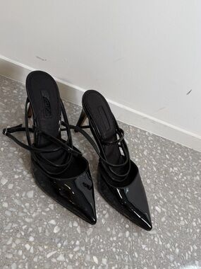 Topshop Black Patent Pointed Slingback Heels